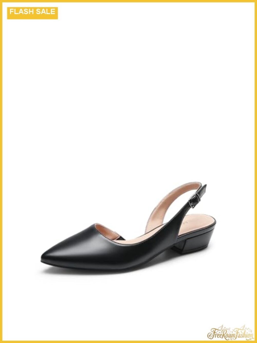 Women's Slingback Flats Dress Shoes Pointed Toe Low Block Heel Pumps